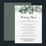 Tropical Greenerity Wedding Kissing Menu Game Card<br><div class="desc">Diese Karte mit tropischem Grün ist ideal für einen rustikalen Hochzeitsempfang. Die Einrichtung besteht aus grünen Palmenbouquets mit hübschen weißen Blume.</div>