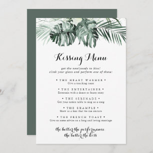 Tropical Greenerity Wedding Kissing Menu Game Card