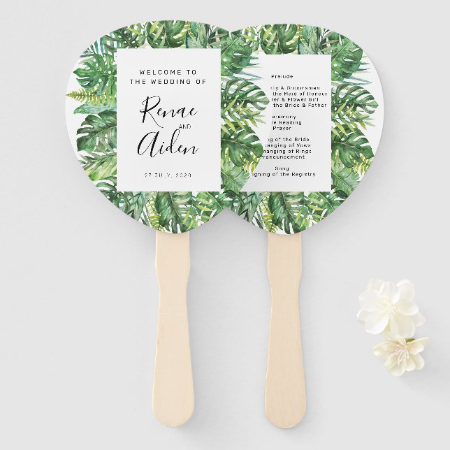 Tropical Greenerity Wedding Program Fan Fächer (Vorne und Hinten)