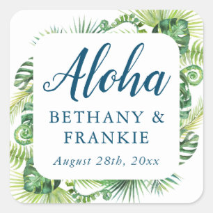Tropical Greenery Aloha Beach Wedding Vielen Dank Quadratischer Aufkleber