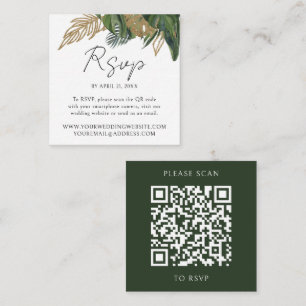 Tropical Greenery Botanical QR Code Wedding RSVP Begleitkarte