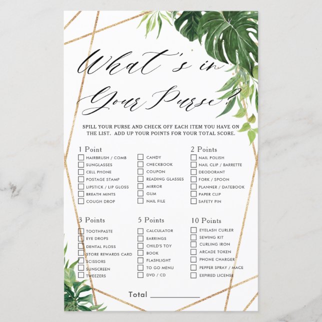 Tropical Greenery Bridal Was ist in Ihrem Spiel (Vorderseite)
