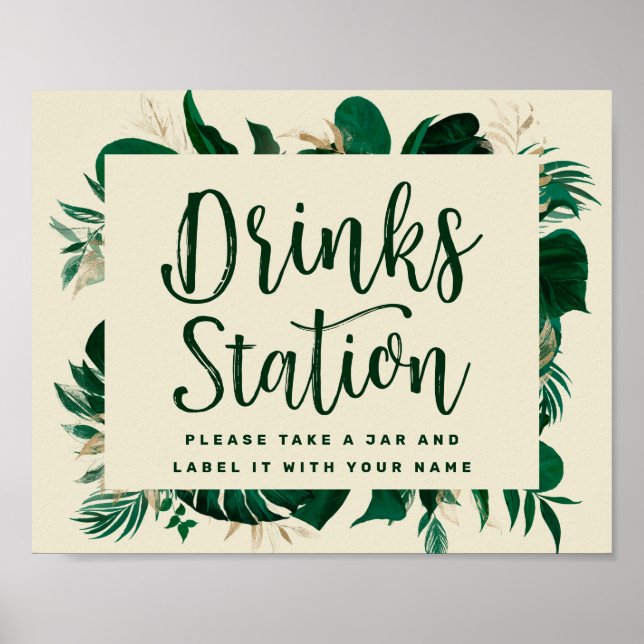 Tropical Greenery Chic Drink Station Hochzeit Poster (Vorne)
