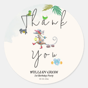 Tropical Greenery Forest Animal Danke Runder Aufkleber