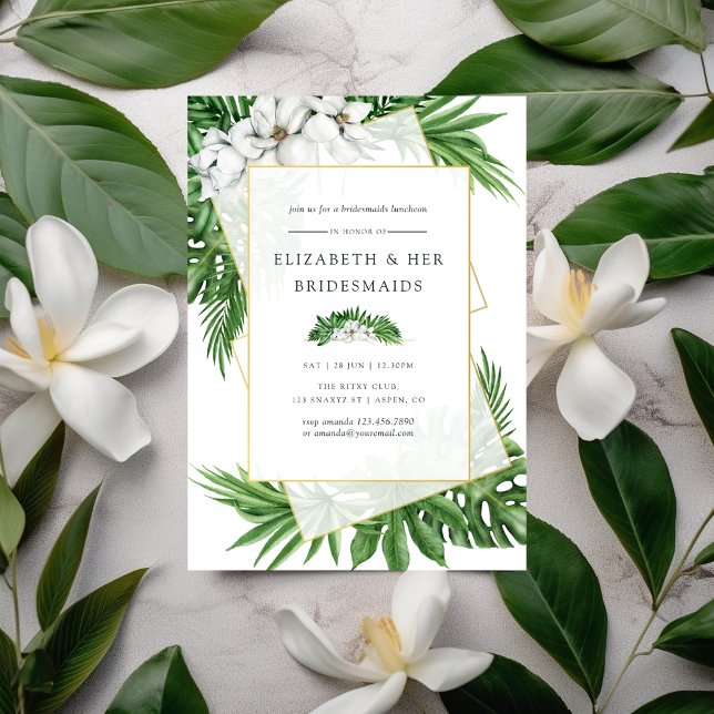 Tropical Greenery Geometric Bridesmaids Luncheon Einladung (Von Creator hochgeladen)