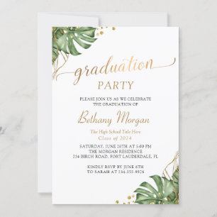 Tropical Greenery Gold Arch Foto Graduation Party Einladung