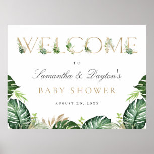 Tropical Greenery Gold Baby Dusche Begrüßungszeich Poster