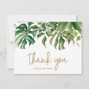 Tropical Greenery Gold Gender Neutral Baby Dusche Dankeskarte