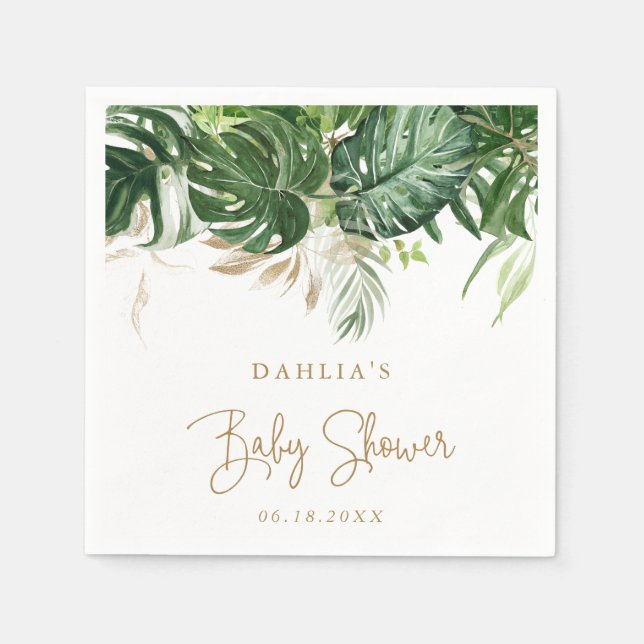 Tropical Greenery Gold Gender Neutral Baby Dusche Serviette (Vorderseite)