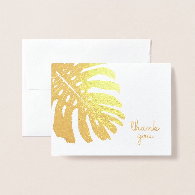 Tropical Greenery Hawaii Monstera Leaf Vielen Dank Folienkarte (Vorderseite mit Umschlag)