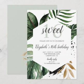 Tropical Greenery Palm Blätter Sweet 16 Einladung