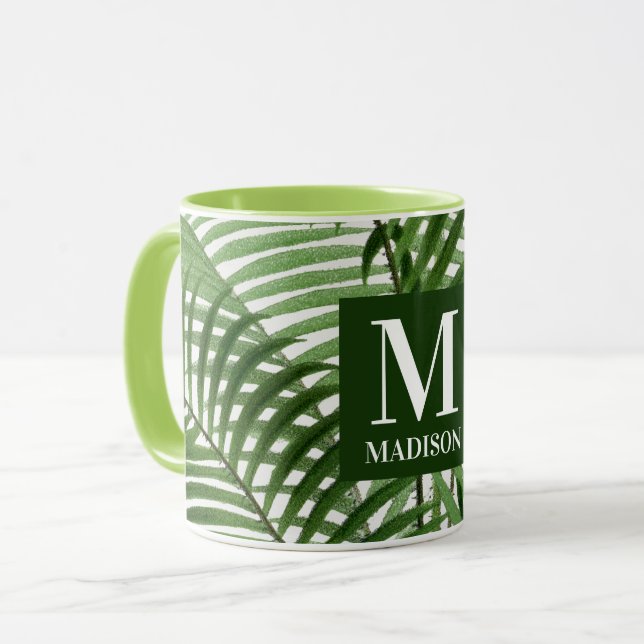 Tropical Greenery Palm Tree Mit Monogramm Tasse (Vorderseite Links)