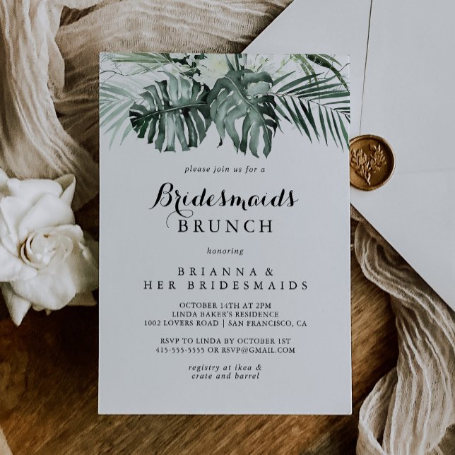 Tropical Greenery White Bridesmaids Brunch Dusche Einladung (Von Creator hochgeladen)