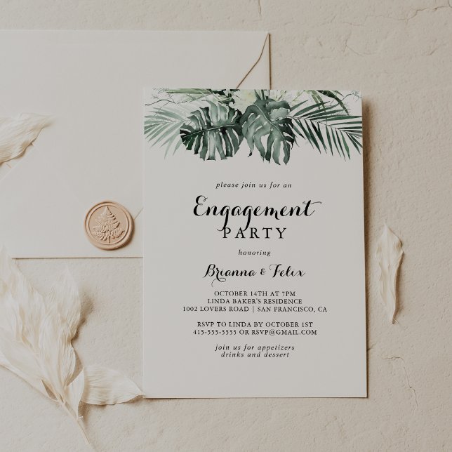 Tropical Greenery White Floral Engagement Party Einladung (Von Creator hochgeladen)
