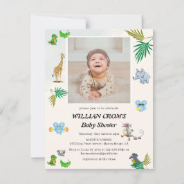 Tropical Greeny Forest Animals Baby Dusche Einladung