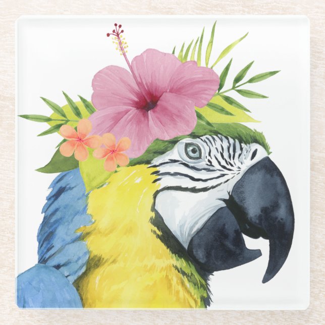 Tropical Halo - Papagei Glasuntersetzer (Vorderseite)