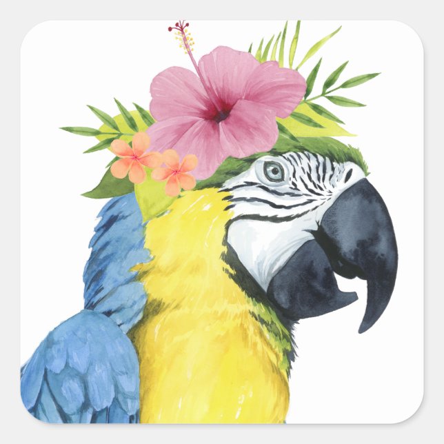 Tropical Halo - Papagei Quadratischer Aufkleber (Vorderseite)