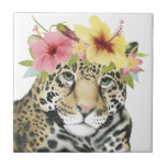 Tropical Halo | Süße Cheetah Fliese<br><div class="desc">Dieses Aquarellbild ist mit einer Geparden mit Blumenkronen geschmückt | Nach Grace Popp</div>