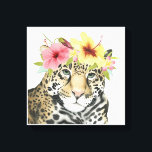 Tropical Halo | Süße Cheetah Leinwanddruck<br><div class="desc">Dieses Aquarellbild ist mit einer Geparden mit Blumenkronen geschmückt | Nach Grace Popp</div>