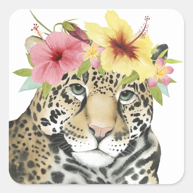 Tropical Halo | Süße Cheetah Quadratischer Aufkleber (Vorderseite)