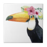 Tropical Halo - Toucan Fliese<br><div class="desc">Tropical Halo III" von Grace Popp. Enthält einen Toucan-Vogel mit Blume.</div>