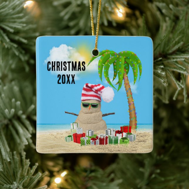 Tropical Happy Holidays Sand Man Keramikornament (Baum)