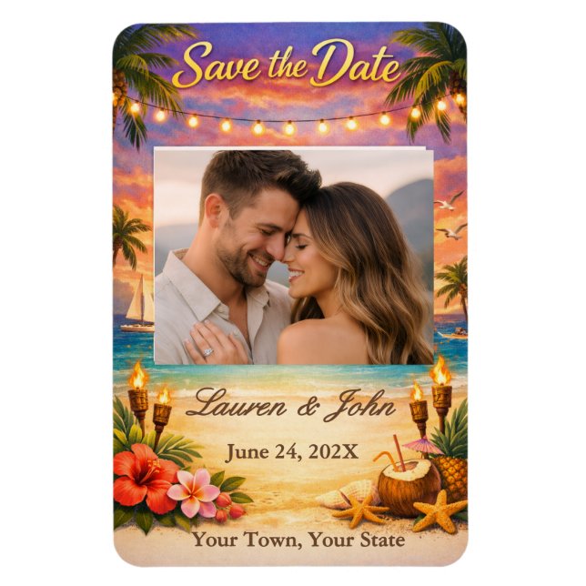 Tropical Harmony Photo Save Date Wedding Magnet (Vertikal)