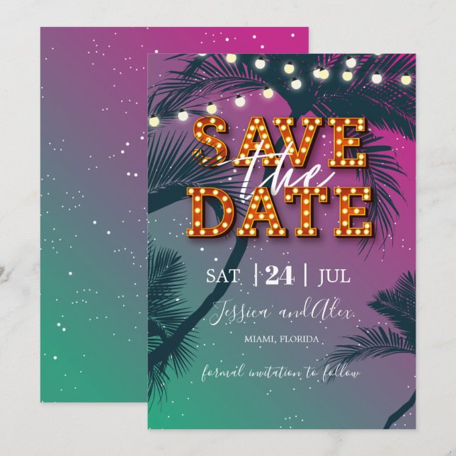Tropical Havana Night Save the Date Card (Vorne/Hinten)