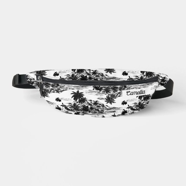 Tropical Hawaï Nom Personnalisé Noir & Blanc (Recto)