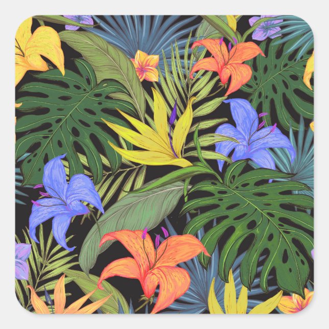 Tropical Hawaii Aloha Blume Graphic Quadratischer Aufkleber (Vorderseite)