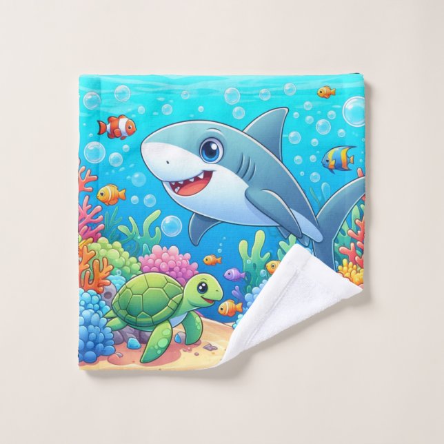 Tropical/Hawaii colorful underwater shark & turtle Waschlappen (Waschlappen)