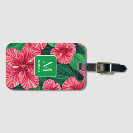 Tropical Hawaii Hibiskus Palm Blätter Monogram Gepäckanhänger