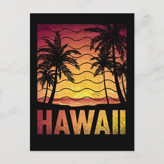 Tropical Hawaii Sunset Beach Retro Hawaiian Palms Postkarte (Vorderseite)