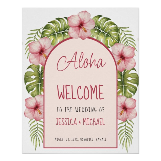 Tropical Hawaii Wedding Welcome Sign Floral Aloha Poster (Vorderseite)