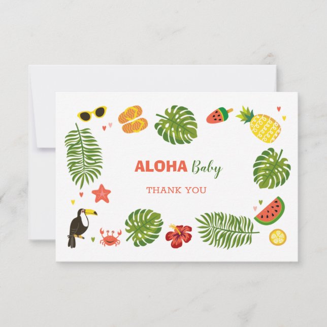 Tropical Hawaiian Aloha Baby Dusche Dankeskarte (Vorderseite)