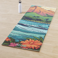 Tropical Hawaiian Beach and Mountain Yoga Mat