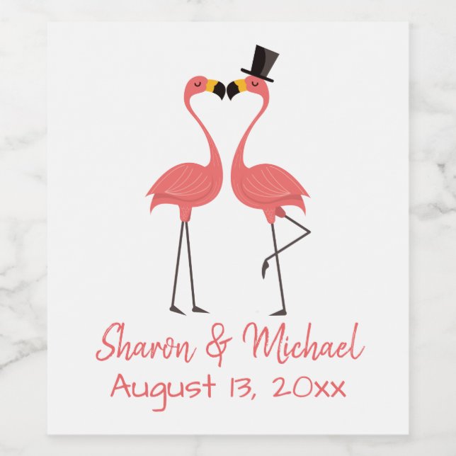Tropical Hawaiian Beach Pink Flamingo Wedding Weinetikett (Einzelnes Label)