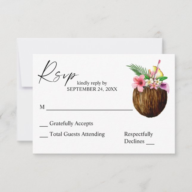 Tropical Hawaiian Floral Coconut Tree RSVP (Devant)