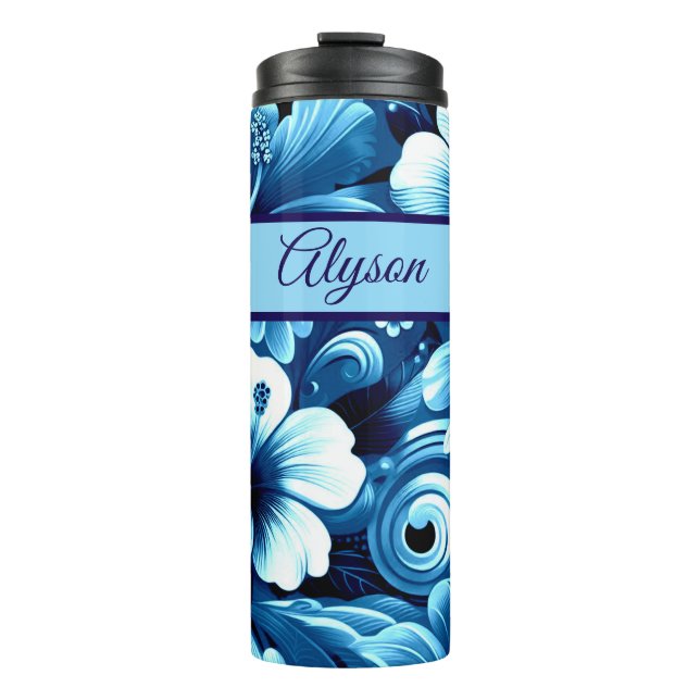 Tropical Hawaiian Flowers Hibiscus Personalized Thermosbecher (Vorderseite)