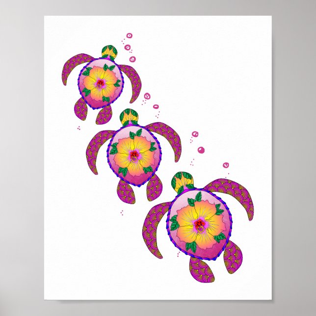 Tropical Hawaiian Honu Turtles Poster (Vorne)