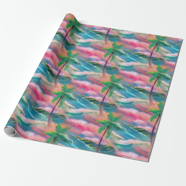Tropical Hawaiian Island mit Palmen Geschenkpapier (Ungerollt)