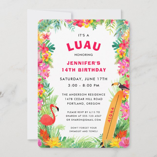 Tropical Hawaiian Luau Birthday Einladung (Vorderseite)