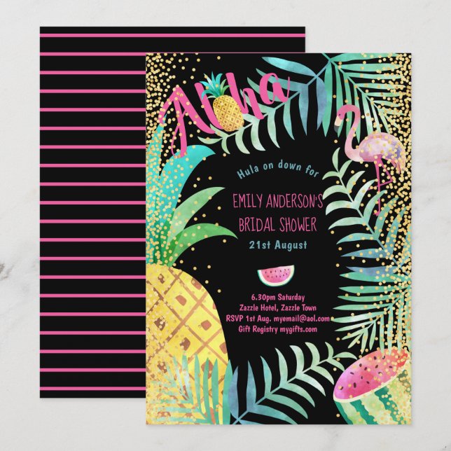 Tropical Hawaiian Luau Brautparty Einladung (Vorne/Hinten)