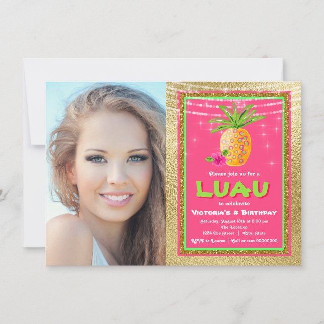 Tropical Hawaiian Luau Geburtstagsparty Einladung (Vorderseite)