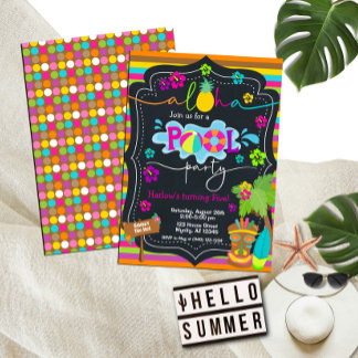 Tropical Hawaiian Luau Pool Party Kind's Geburtsta Einladung