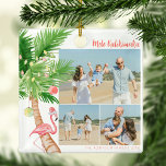 Tropical Hawaiian Mele Kalikimaka Weihnachten Ornament Aus Metall<br><div class="desc">'Das ist die Saison zu verbreiten aloha! Feiern Sie ein tropisches Weihnachtsfest mit diesen einzigartigen Foto Collage Weihnachtsbaumschmuck. Mit einer modernen Aquarellpalme,  Weihnachtsbaummöbeln,  Lichtern und einem festlichen Flamingo werden diese Ornamente eine tropische Touch zu jeder Ansammlung des Urlaubs bringen. Mele Kalikimaka!</div>