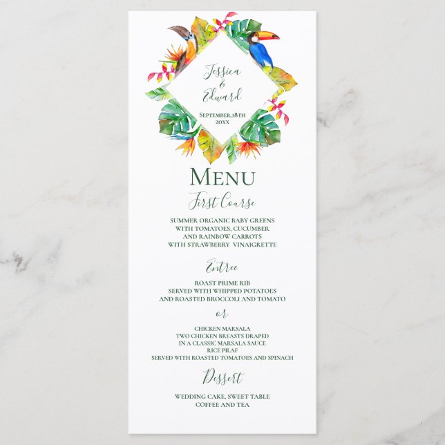 Tropical Hawaiian Paradise Floral Wedding Menükarte (Vorderseite)