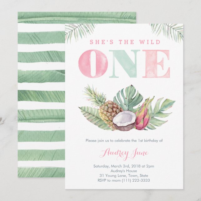 Tropical Hawaiian Wild Beach Girl Einladung (Vorne/Hinten)