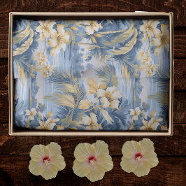 Tropical Hawaiin Yellow Hibiscus Flowers on Blue  Seidenpapier