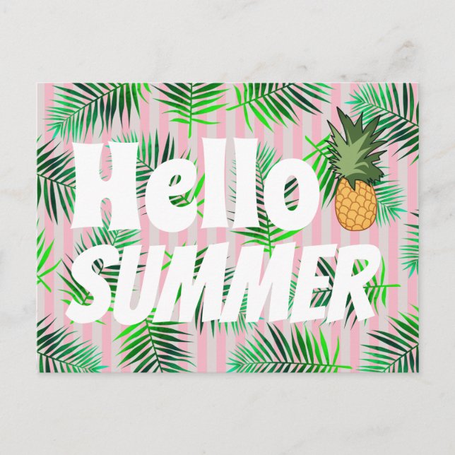 Tropical Hello Summer Palm Fronds & Pineapa Postkarte (Vorderseite)